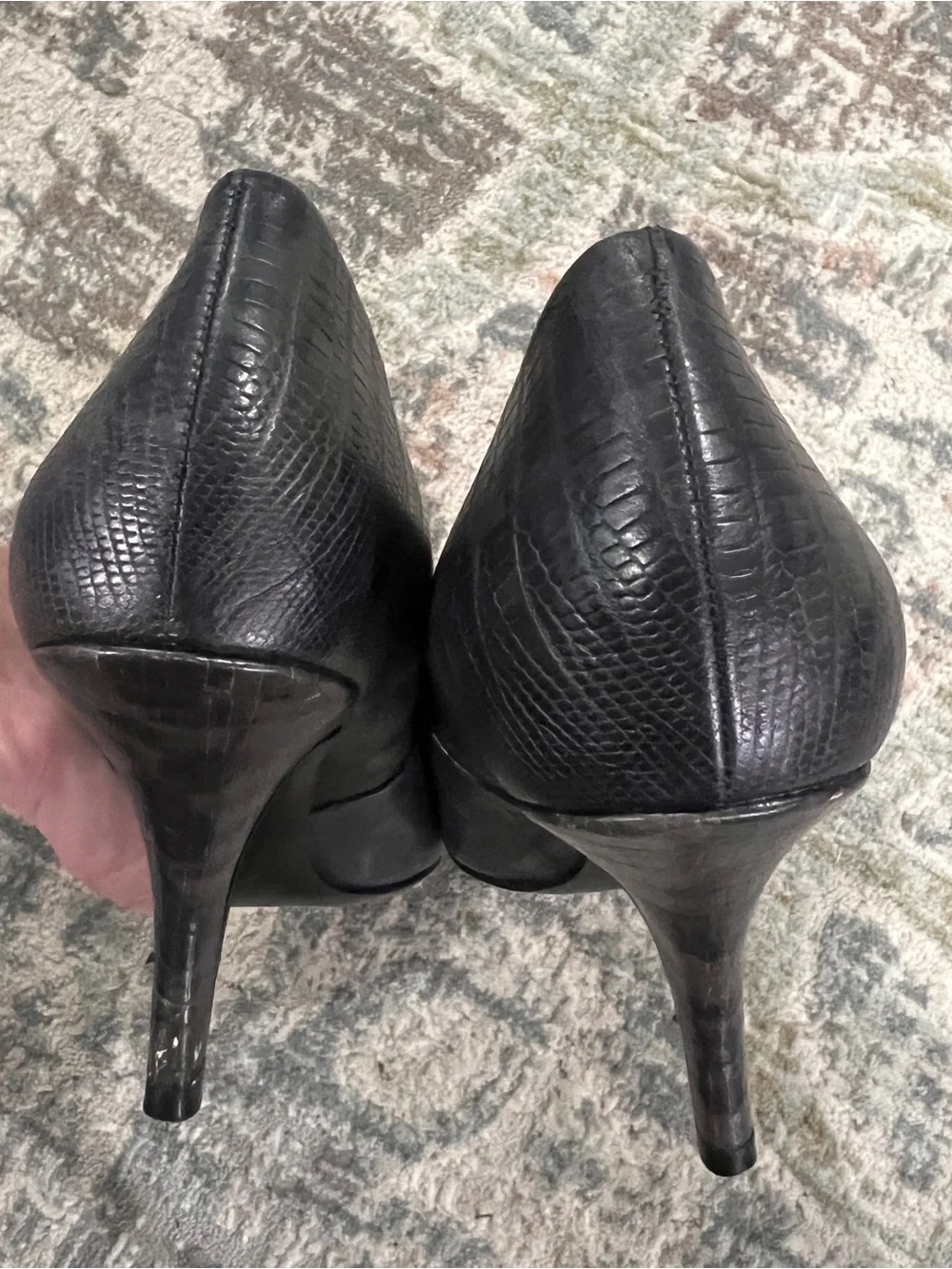 Tory Burch Gray Lyla Reptile Print Pump Black Cap